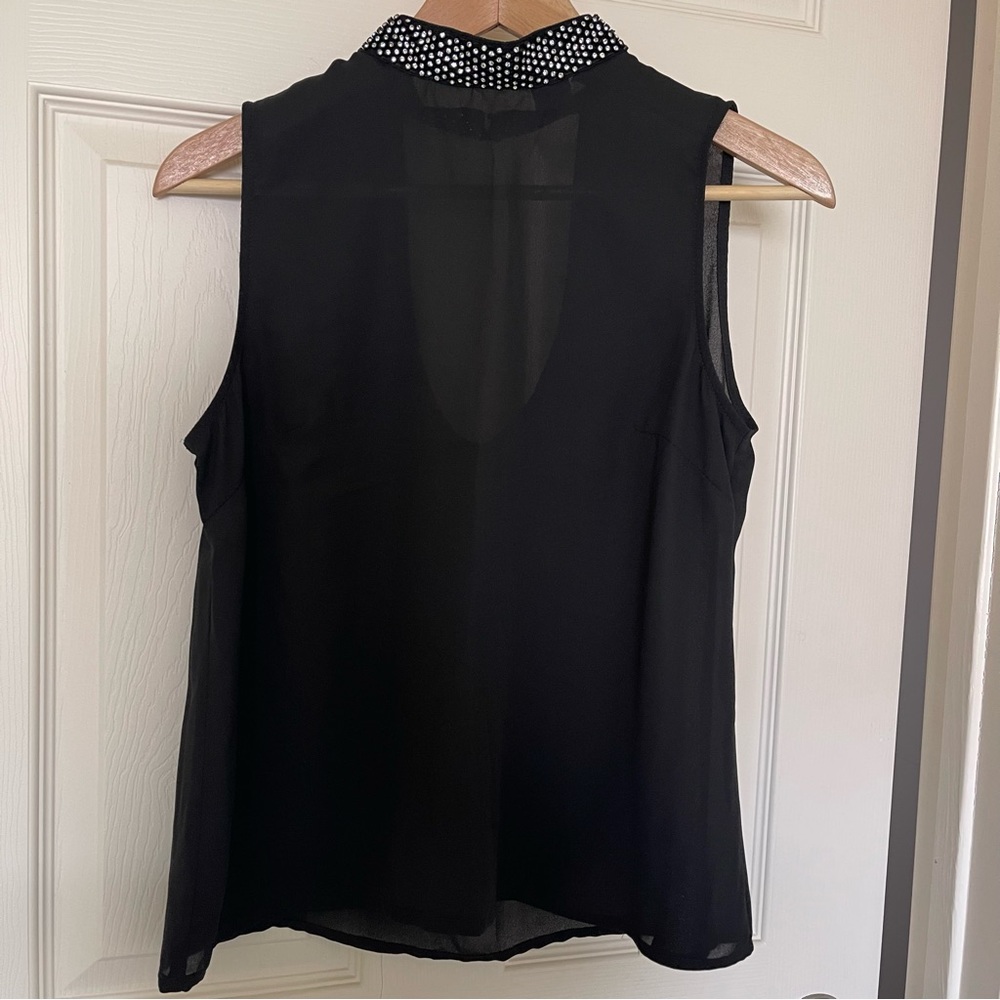 A’gaci Black Sheer Halter Top w/ Embellished Collar and Semi Open Back